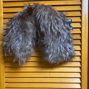 Gray and Black Fur real fox collar with Elegant Wrap Design length 22”
